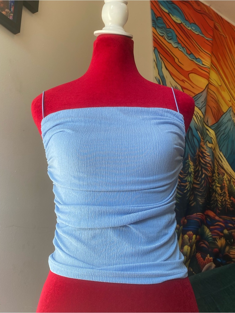 H&M Light Blue Ruched Spaghetti Strap Tube Top